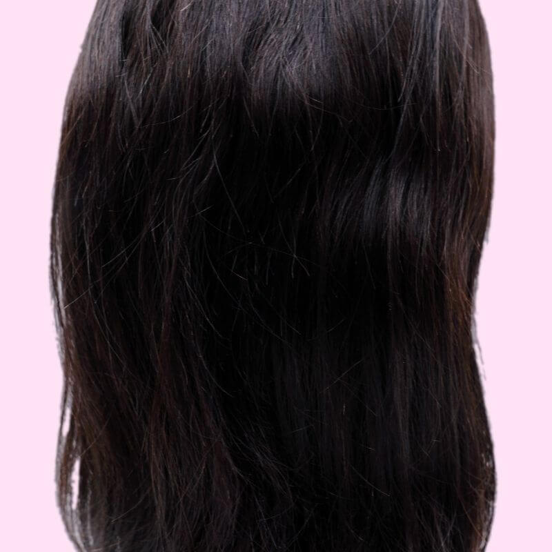 Straight Full Lace WigThis wig looks like it is growing from the scalp! Can be cut, colored, and styled to your desire. The best thing about a full lace wig is it can be parted ANYWHERE!Product DescriptionHair: Natural 1B Virgin Human HairSize: MediumDens