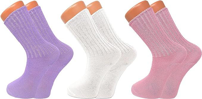 3 Pairs Women's Loose Fitting Acrylic Crew Socks Size 9-11 Soft and