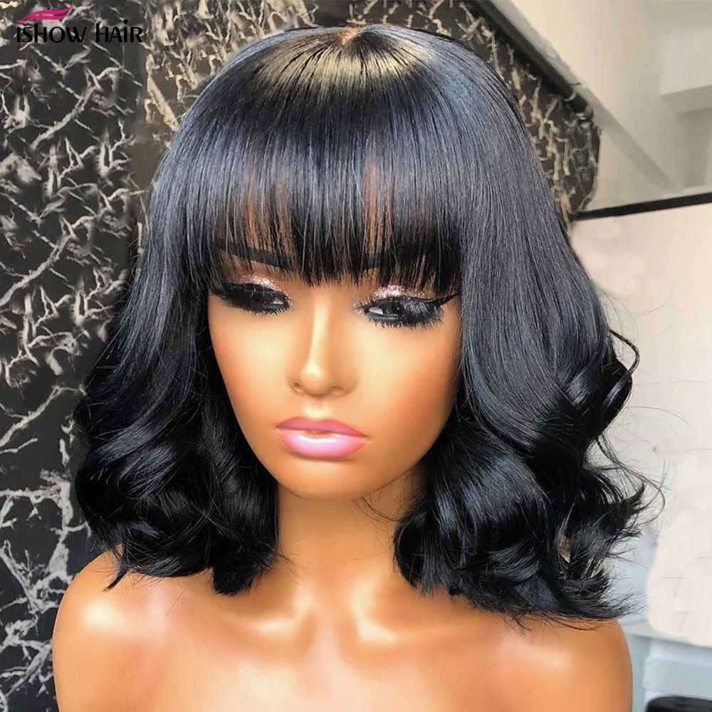 Short Bob Body Wave Human Hair Wig with BangBrand Name: BeumaxWigs Length: longHair Grade: 10A Grade, 250% Density is 12A Double DrawnLace Wig Type: Lace Part Material Grade: Remy HairMaterial: Human HairMade Method: Machine MadeCan Be Permed: YesItems pe