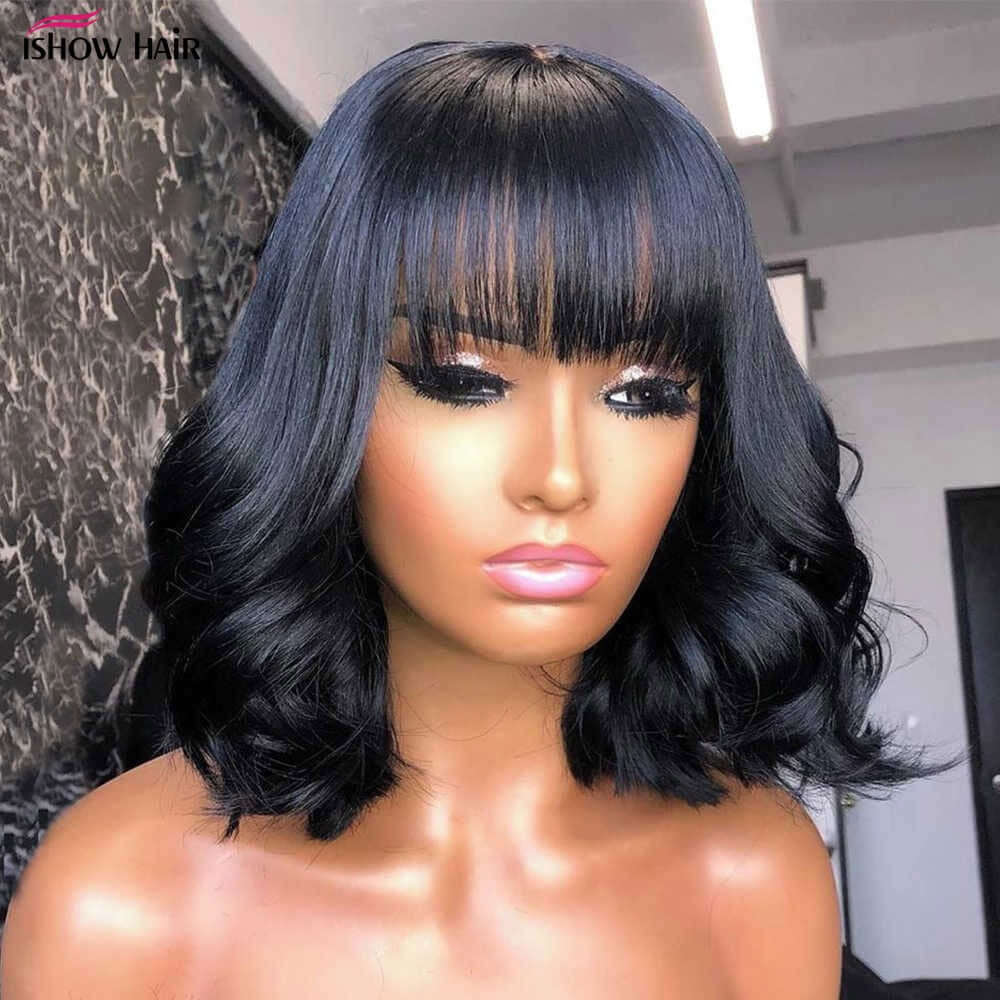 Short Bob Body Wave Human Hair Wig with BangBrand Name: BeumaxWigs Length: longHair Grade: 10A Grade, 250% Density is 12A Double DrawnLace Wig Type: Lace Part Material Grade: Remy HairMaterial: Human HairMade Method: Machine MadeCan Be Permed: YesItems pe