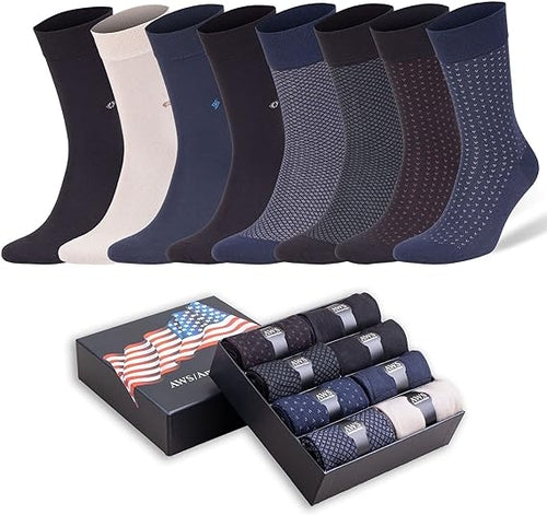 Men's Bamboo Trouser Dress Socks, 8 Pairs with Gift Box, Size 8-11.5