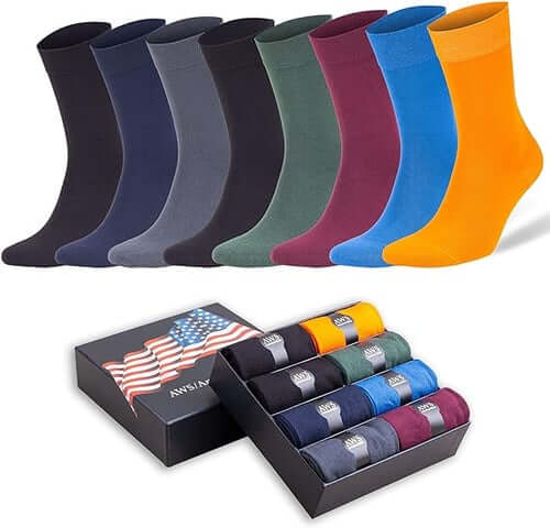 Men's Bamboo Trouser Dress Socks, 8 Pairs with Gift Box, Size 8-11.5