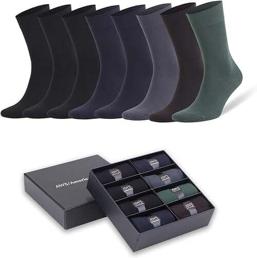 Men's Bamboo Trouser Dress Socks, 8 Pairs with Gift Box, Size 8-11.5