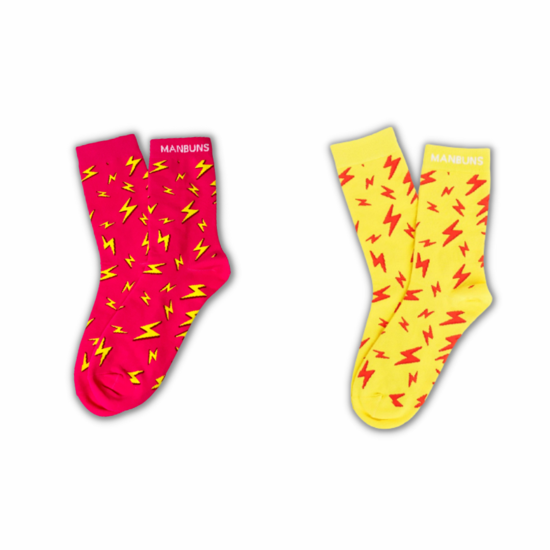 Matching Couple Socks Lightning Bolt Unisex Crew Socks Bundle | 2 Pack