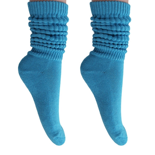 Turquoise Blue Slouch Socks for Women Cotton Knee High Shoe Size 5 to