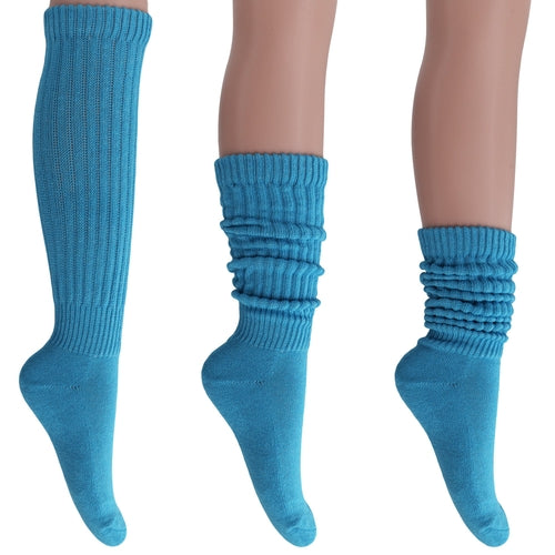 Turquoise Blue Slouch Socks for Women Cotton Knee High Shoe Size 5 to