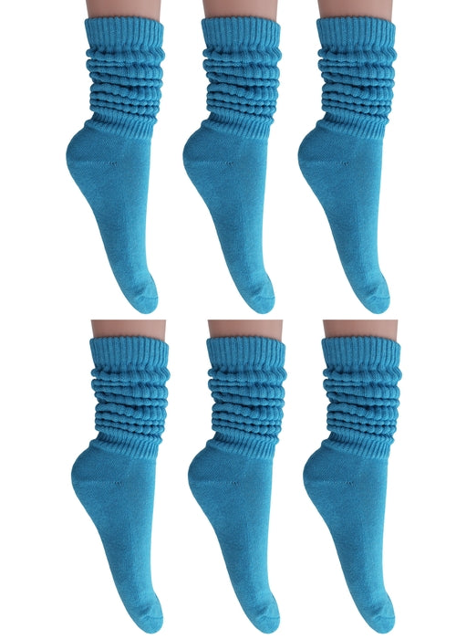 Turquoise Blue Slouch Socks for Women Cotton Knee High Shoe Size 5 to