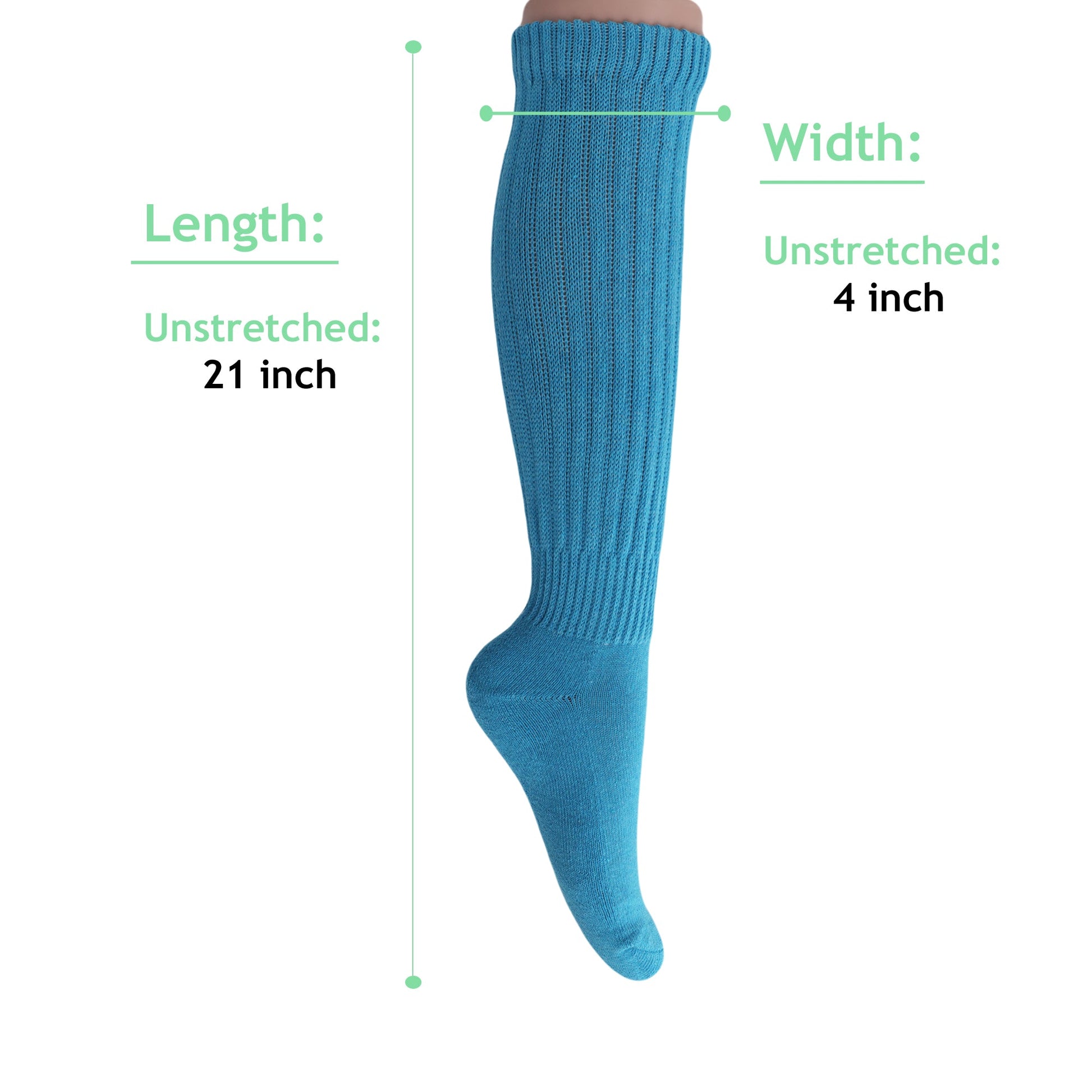 Turquoise Blue Slouch Socks for Women Cotton Knee High Shoe Size 5 to