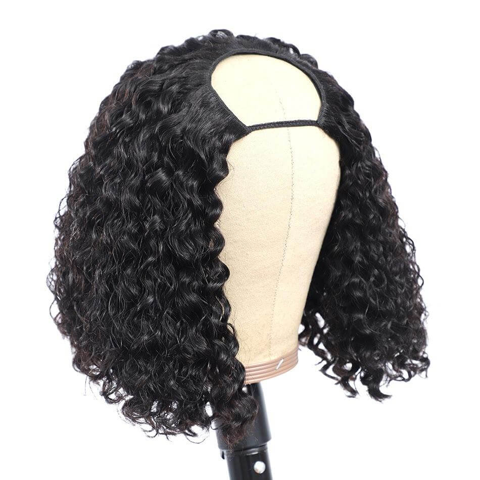 Short Bob U Part Wig Human Hair Jerry Curl Brazilian Remy Glueless WigBrand Name: BeumaxWigs Length: longWeight: 180% is 230g, 200% is 300g2A Double DrawnLace Wig Type: Lace Part Material Grade: Remy HairMaterial: Human HairMade Method: Machine MadeCan Be