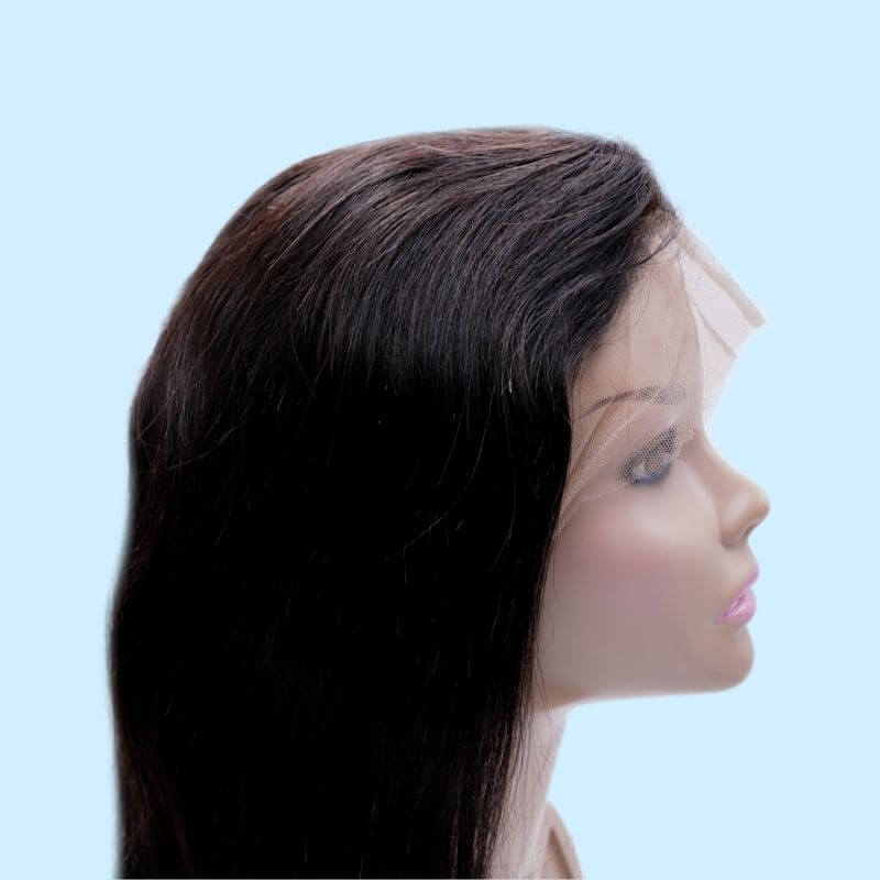 Straight Full Lace WigThis wig looks like it is growing from the scalp! Can be cut, colored, and styled to your desire. The best thing about a full lace wig is it can be parted ANYWHERE!Product DescriptionHair: Natural 1B Virgin Human HairSize: MediumDens