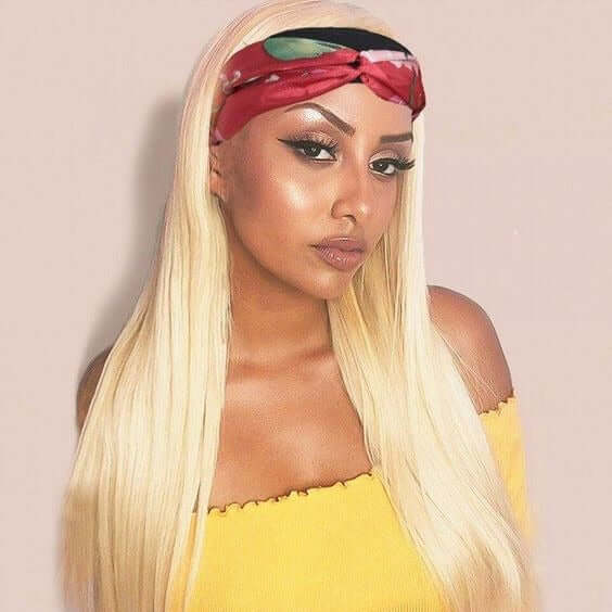 Straight 1B/613 Headband Human Hair Wigs For Black Women Blonde ScarfBrand Name: Beumax Hair Material Grade: Remy Hair Weight: 180% Density is 250g Texture: Straight Hair Human Hair Type: Brazilian Hair Cap Size: Average Size Suitable Dying Colors: All co