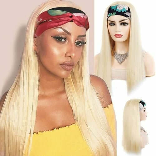 Straight 1B/613 Headband Human Hair Wigs For Black Women Blonde ScarfBrand Name: Beumax Hair Material Grade: Remy Hair Weight: 180% Density is 250g Texture: Straight Hair Human Hair Type: Brazilian Hair Cap Size: Average Size Suitable Dying Colors: All co